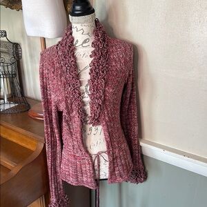 Women's Pink Sweater with Ruffled Trim